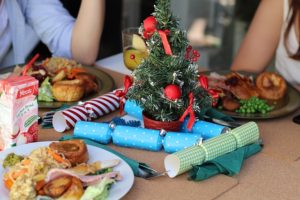 A table with food and crackers on it