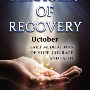 A hand is holding out its palm with the words " miracles of recovery " written on it.