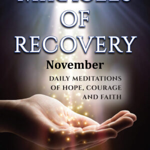 A hand is holding out its hands with the words " miracles of recovery november " above it.