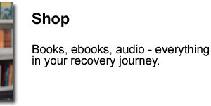 A book is shown with the words " recovery shop ".