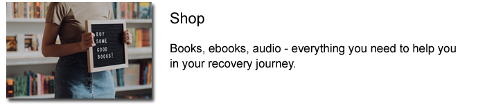 A text box with the words recovery shop in it.